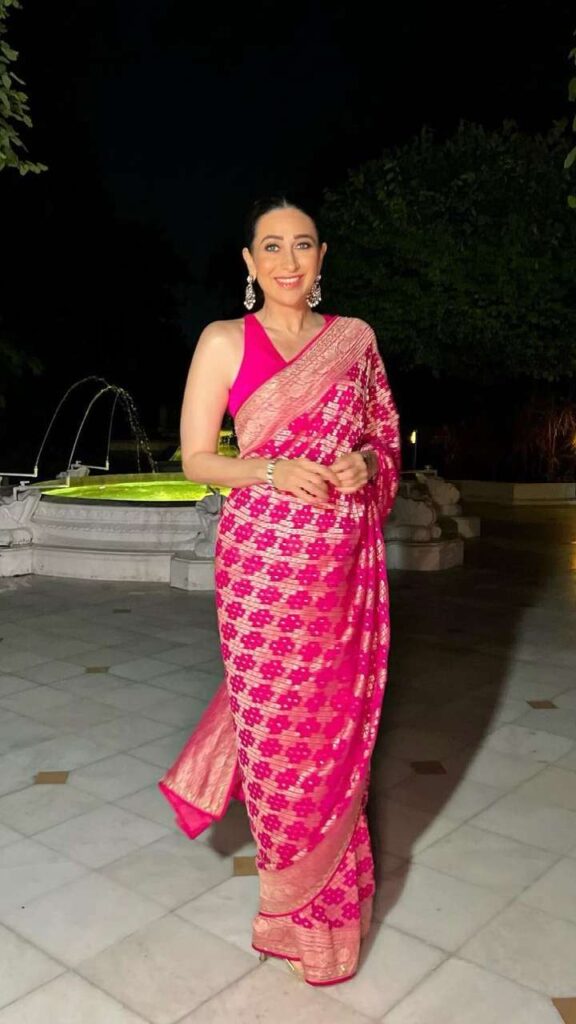 Stepping into Style: How Karisma Kapoor Nailed the Pink Banarasi Saree Trend